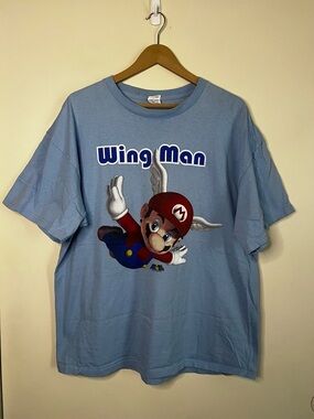 Vintage Y2K 2008 Nintendo Super Mario Wing Man Blue T Shirt XL *FLAW*